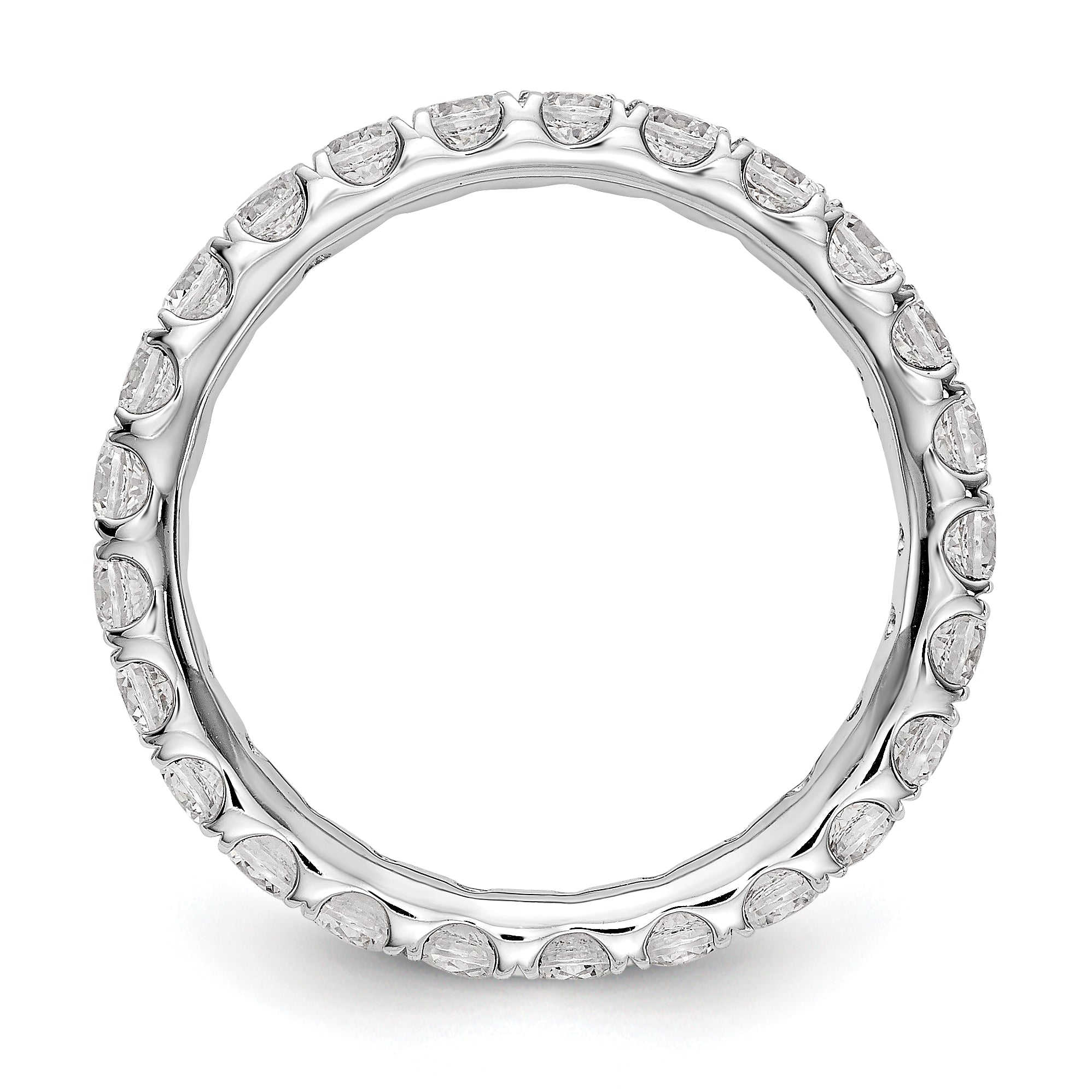Solid Real 14k White Gold U Shared Prong CZ Eternity Wedding Band Ring