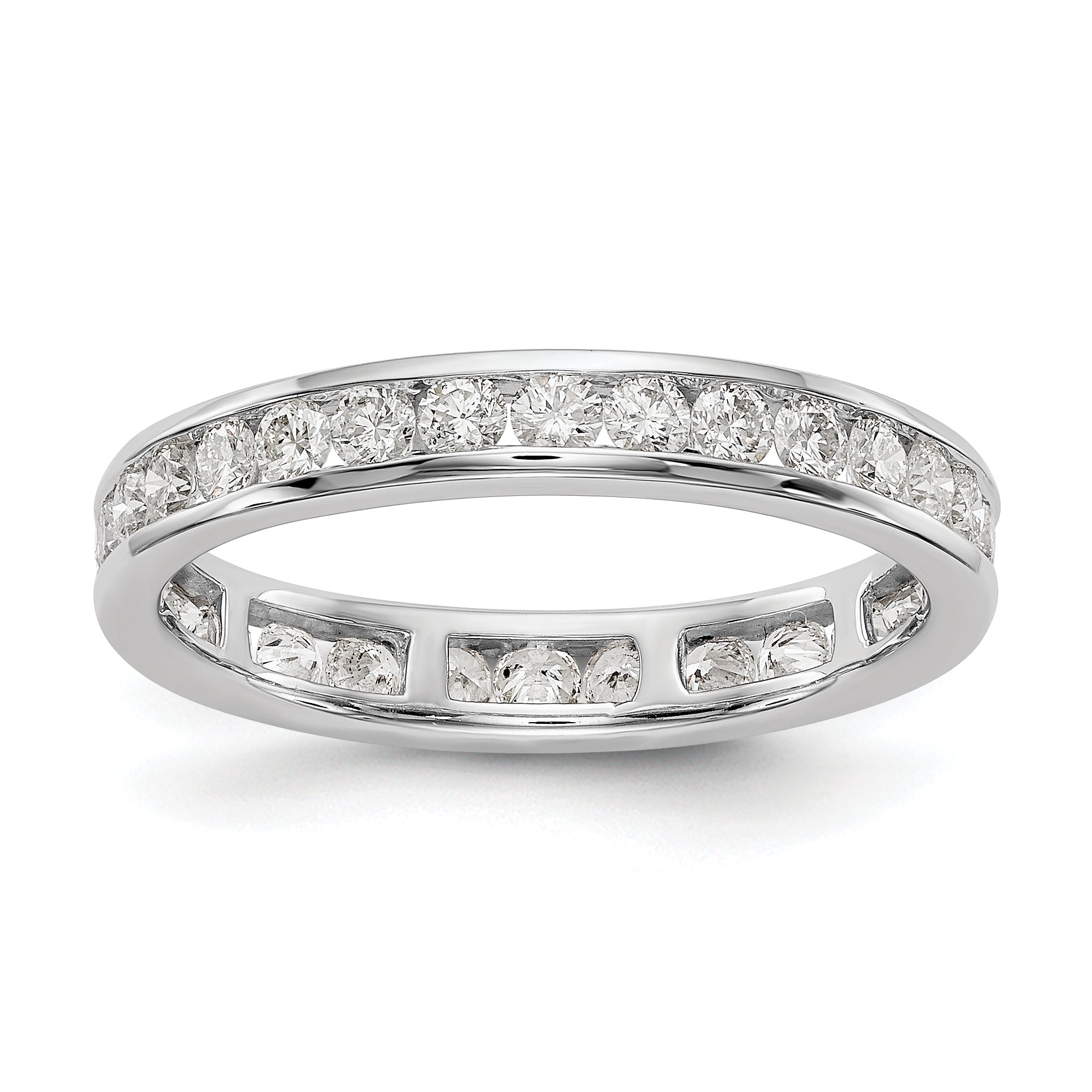 Solid Real 14k White Gold Polished 1ct Channel Set CZ Eternity Wedding Band Ring
