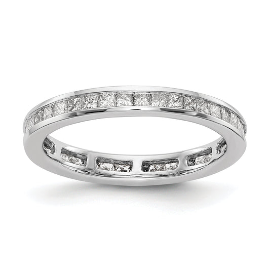 Solid Real 14k White Gold Polished 1ct Princess Channel Set CZ Eternity Wedding Band Ring