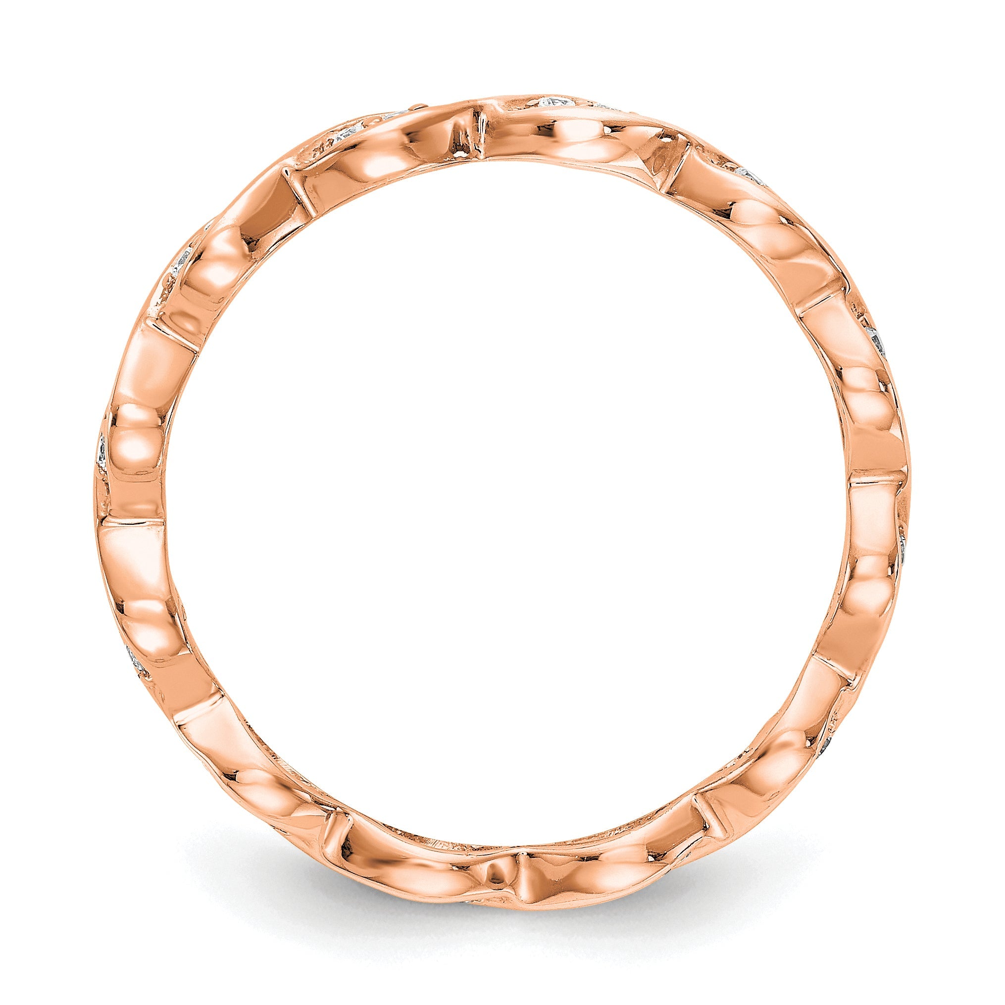 Solid Real 14k Rose Gold Polished Vintage Pave Size 5.5 CZ Eternity Wedding Band Ring