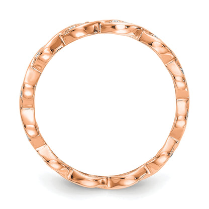 Solid Real 14k Rose Gold Polished Vintage Pave Size 5.5 CZ Eternity Wedding Band Ring