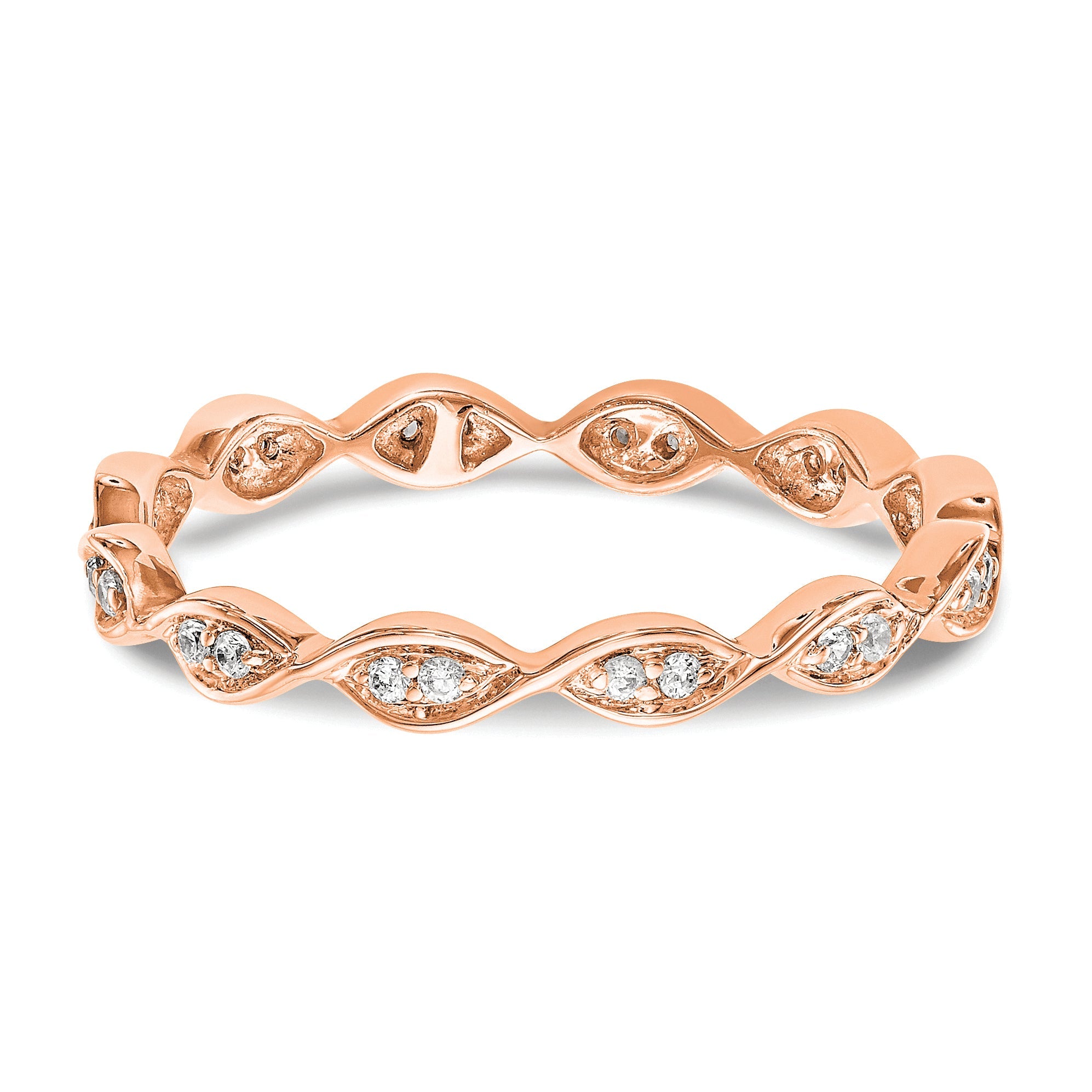 Solid Real 14k Rose Gold Polished Vintage Pave Size 5.5 CZ Eternity Wedding Band Ring
