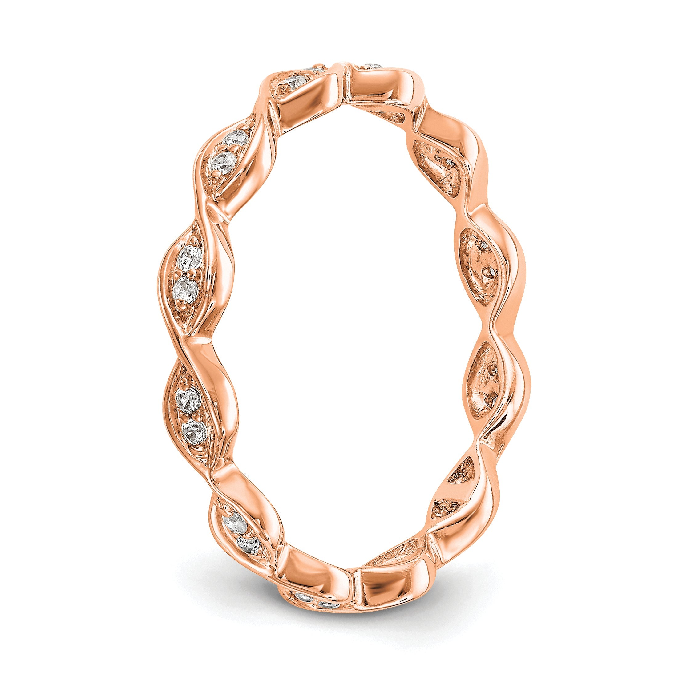 Solid Real 14k Rose Gold Polished Vintage Pave Size 5.5 CZ Eternity Wedding Band Ring