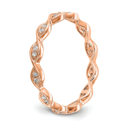 Solid Real 14k Rose Gold Polished Vintage Pave Size 5.5 CZ Eternity Wedding Band Ring