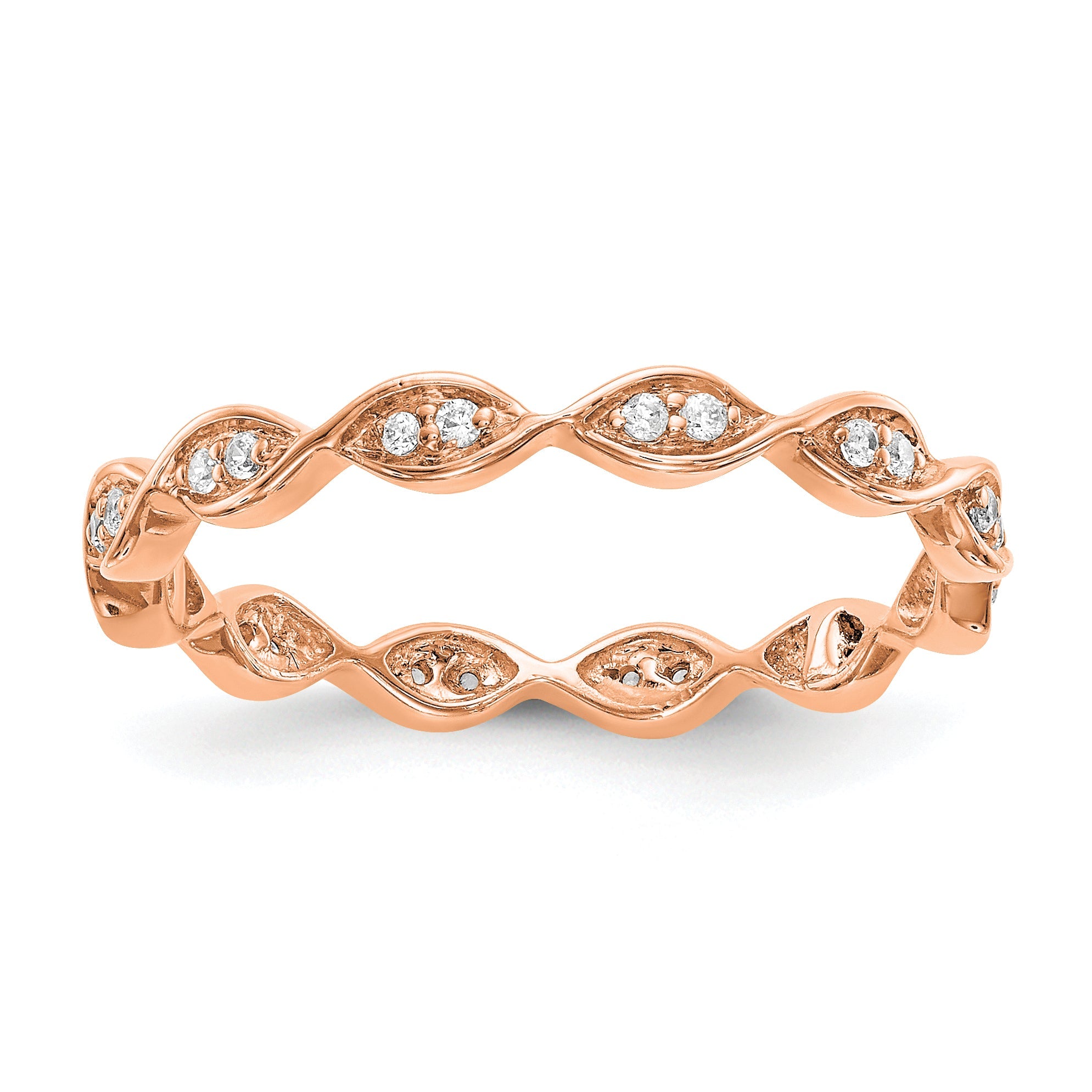Solid Real 14k Rose Gold Polished Vintage Pave Size 5.5 CZ Eternity Wedding Band Ring