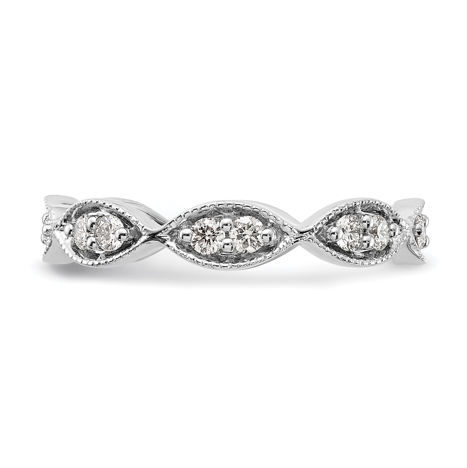 Solid Real 14k White Gold Polished Vintage Pave Size 5.5 CZ Eternity Wedding Band Ring