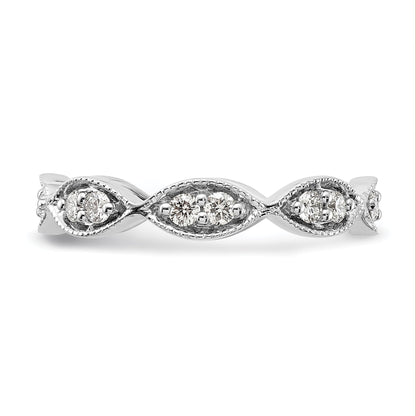 Solid Real 14k White Gold Polished Vintage Pave Size 7 CZ Eternity Wedding Band Ring