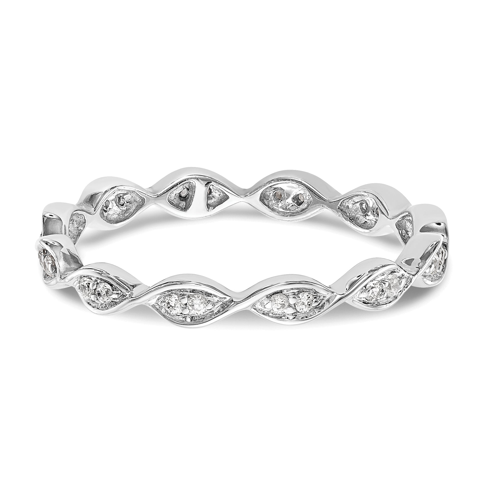 Solid Real 14k White Gold Polished Vintage Pave Size 5.5 CZ Eternity Wedding Band Ring