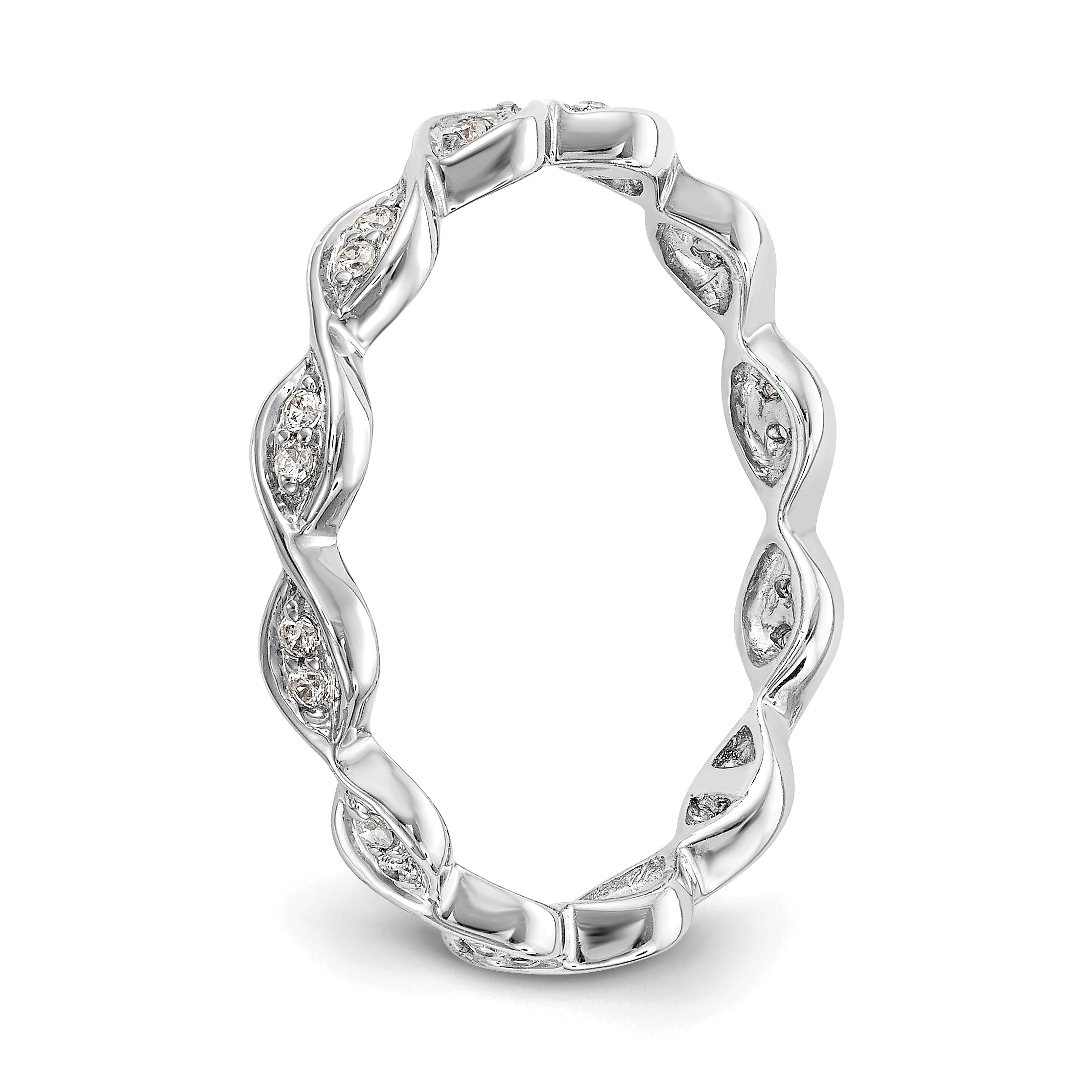 Solid Real 14k White Gold Polished Vintage Pave Size 5.5 CZ Eternity Wedding Band Ring