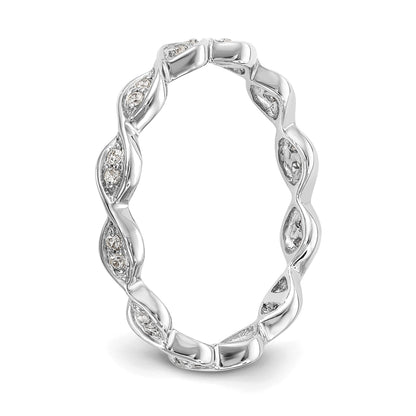 Solid Real 14k White Gold Polished Vintage Pave Size 5.5 CZ Eternity Wedding Band Ring