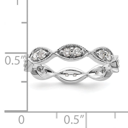 Solid Real 14k White Gold Polished Vintage Pave Size 5.5 CZ Eternity Wedding Band Ring