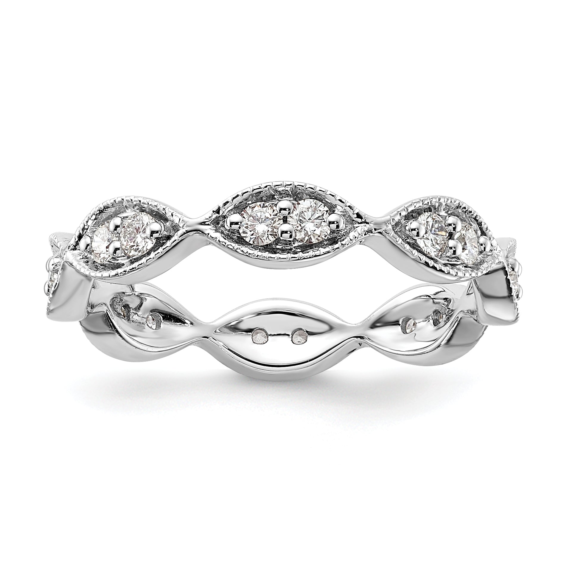Solid Real 14k White Gold Polished Vintage Pave Size 7 CZ Eternity Wedding Band Ring