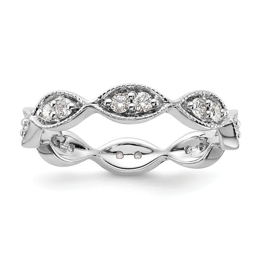 Solid Real 14k White Gold Polished Vintage Pave Size 7 CZ Eternity Wedding Band Ring