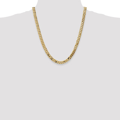 Solid 14K Yellow Gold 22 inch 7.25mm Flat Beveled Curb with Lobster Clasp Chain Necklace