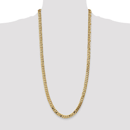 Solid 14K Yellow Gold 30 inch 7.25mm Flat Beveled Curb with Lobster Clasp Chain Necklace