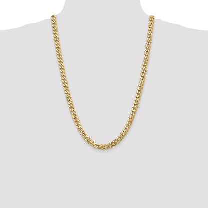 Solid 14K Yellow Gold 26 inch 8mm Flat Beveled Curb with Lobster Clasp Chain Necklace