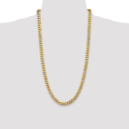 Solid 14K Yellow Gold 28 inch 8mm Flat Beveled Curb with Lobster Clasp Chain Necklace