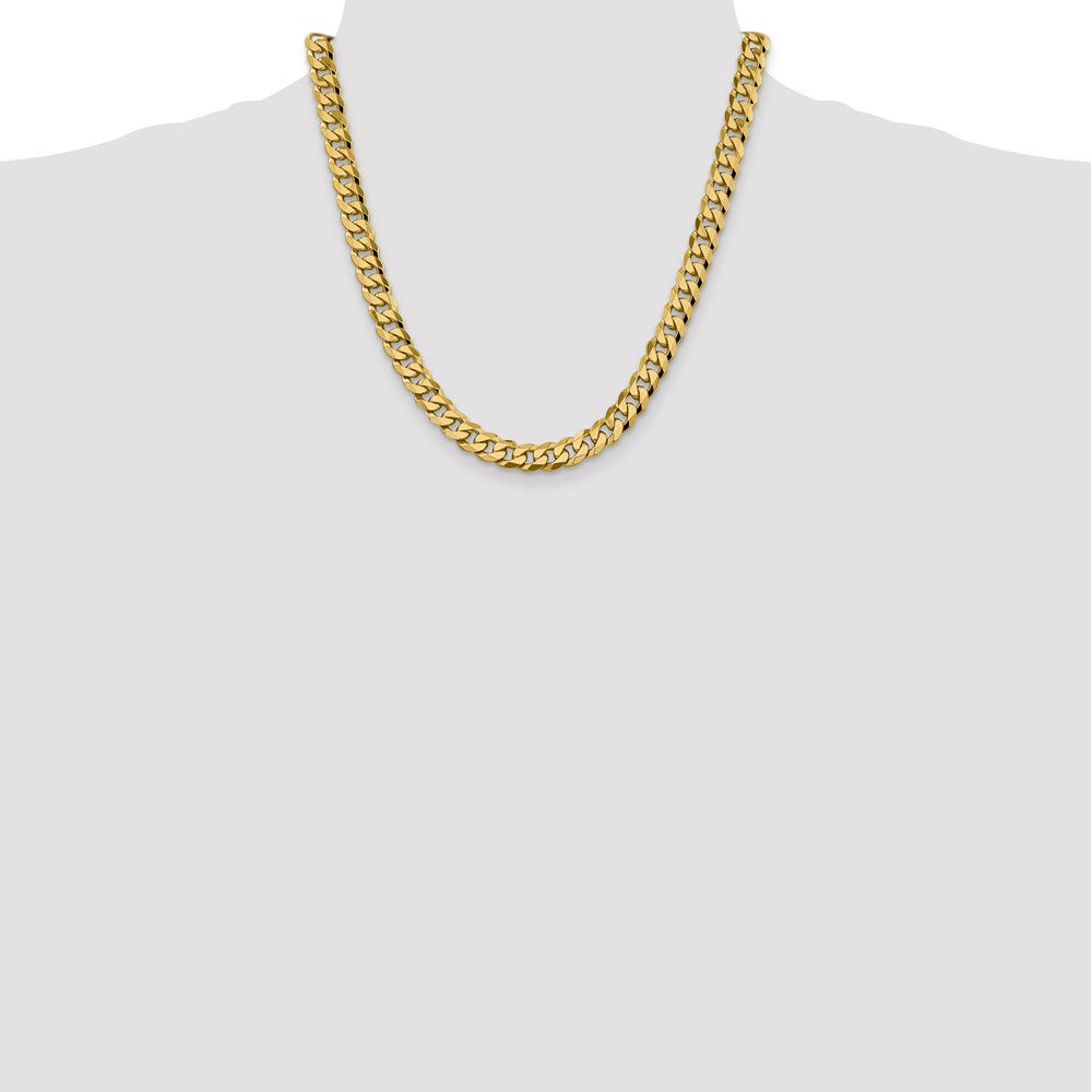 Solid 14K Yellow Gold 20 inch 8.5mm Flat Beveled Curb with Lobster Clasp Chain Necklace