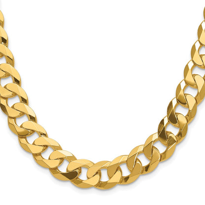 2 Inch Solid 14K Yellow Gold 12.0mm Flat Beveled Curb Chain Necklace