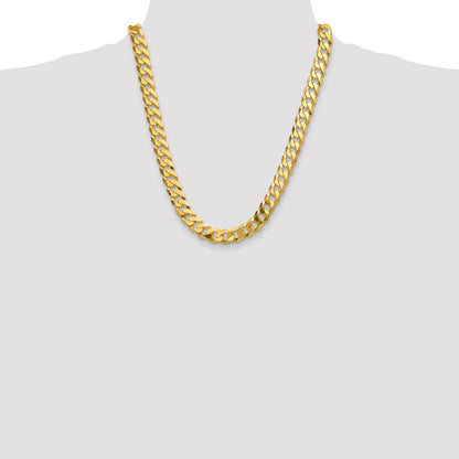 22 Inch Solid 14K Yellow Gold 12.0mm Flat Beveled Curb Chain Necklace