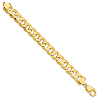 9 Inch Solid 14K Yellow Gold 12.0mm Flat Beveled Curb Chain Bracelet