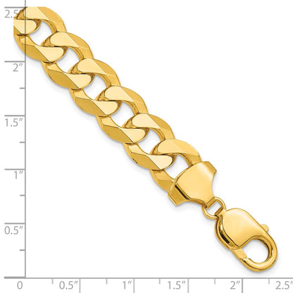 9 Inch Solid 14K Yellow Gold 12.0mm Flat Beveled Curb Chain Bracelet
