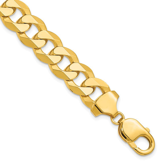9 Inch Solid 14K Yellow Gold 12.0mm Flat Beveled Curb Chain Bracelet