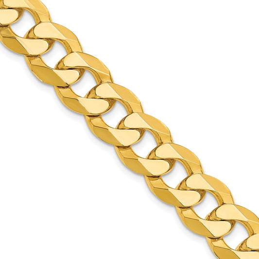 24 Inch Solid 14K Yellow Gold 12.0mm Flat Beveled Curb Chain Necklace