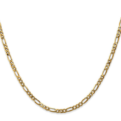 14K Yellow Gold 22 inch 3mm Flat Figaro with Lobster Clasp Chain Necklace