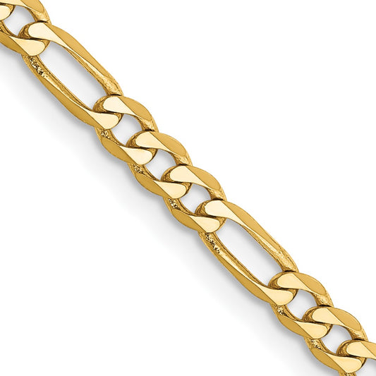14K Yellow Gold 22 inch 3mm Flat Figaro with Lobster Clasp Chain Necklace
