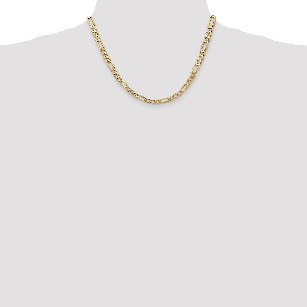 Solid 14K Yellow Gold 18 inch 5.25mm Flat Figaro with Lobster Clasp Chain Necklace