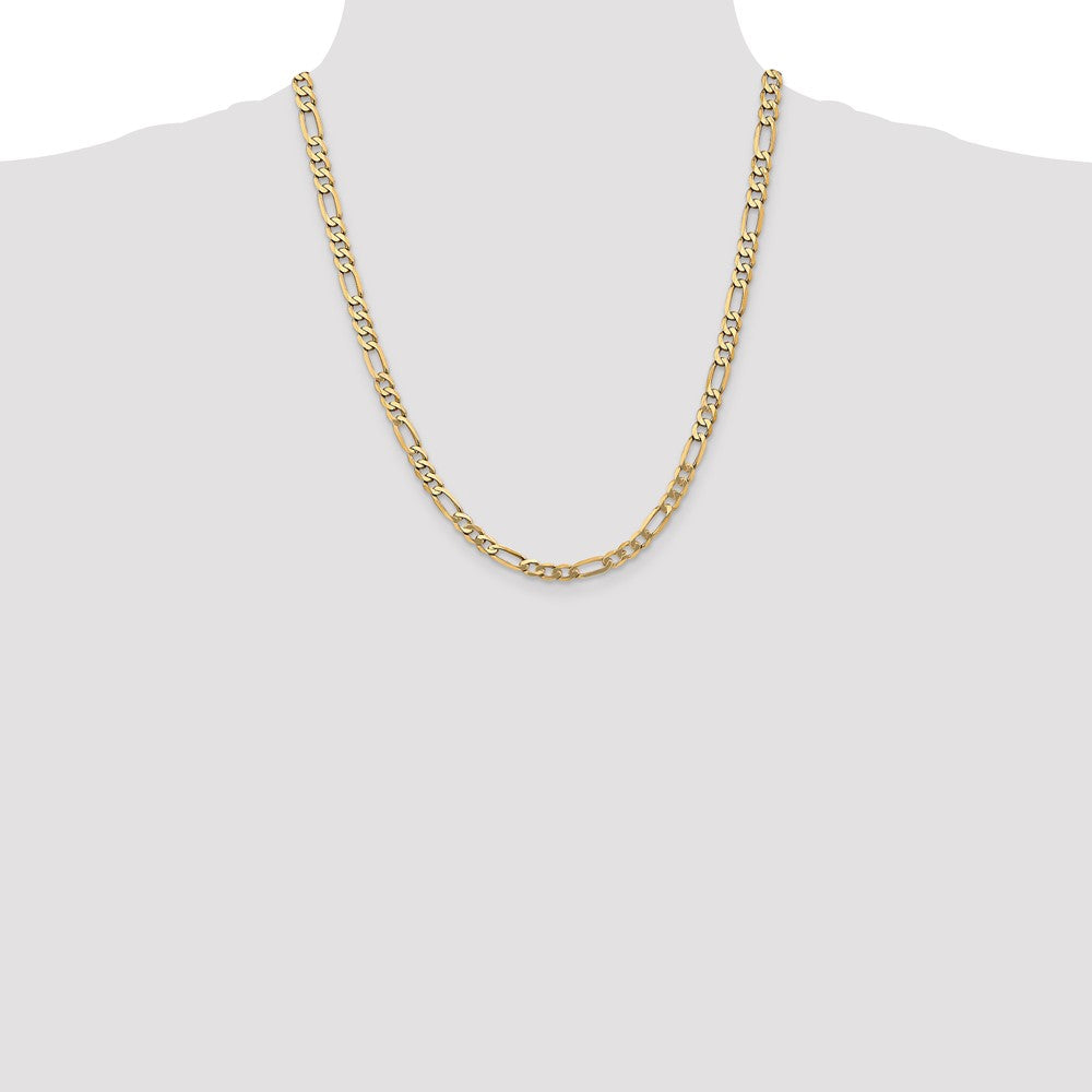 Solid 14K Yellow Gold 22 inch 5.25mm Flat Figaro with Lobster Clasp Chain Necklace