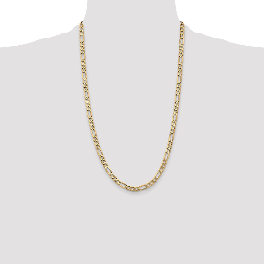 Solid 14K Yellow Gold 26 inch 5.25mm Flat Figaro with Lobster Clasp Chain Necklace