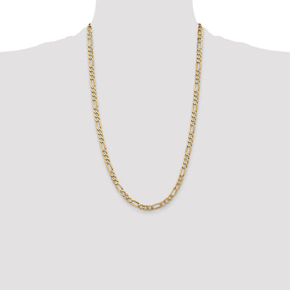 Solid 14K Yellow Gold 26 inch 5.25mm Flat Figaro with Lobster Clasp Chain Necklace