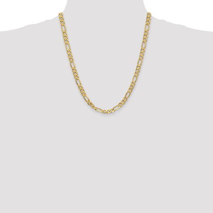 Solid 14K Yellow Gold 22 inch 6.25mm Flat Figaro with Lobster Clasp Chain Necklace