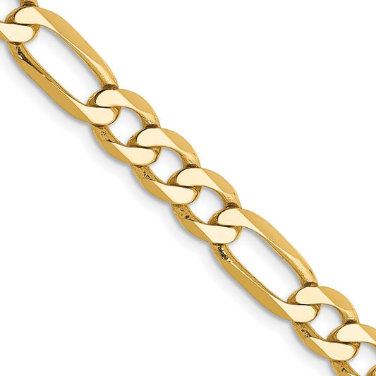 Solid 14K Yellow Gold 30 inch 6.25mm Flat Figaro with Lobster Clasp Chain Necklace
