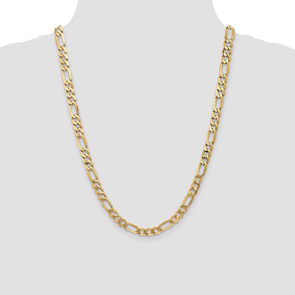 Solid 14K Yellow Gold 24 inch 7mm Flat Figaro with Lobster Clasp Chain Necklace