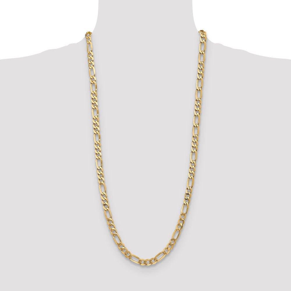 Solid 14K Yellow Gold 30 inch 7mm Flat Figaro with Lobster Clasp Chain Necklace