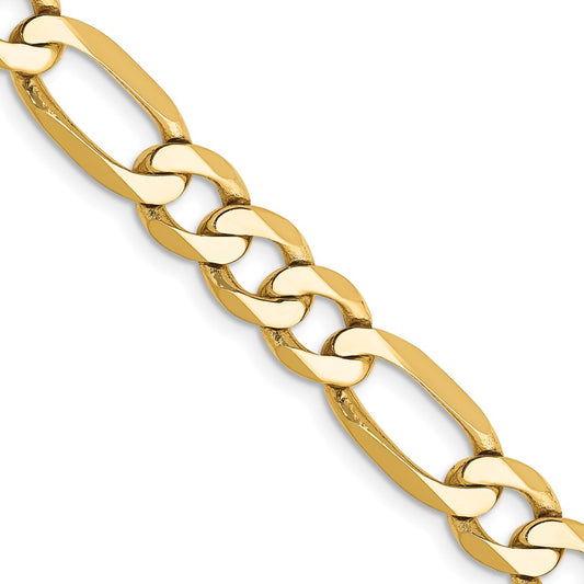 Solid 14K Yellow Gold 30 inch 7mm Flat Figaro with Lobster Clasp Chain Necklace