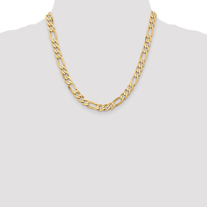 Solid 14K Yellow Gold 20 inch 7.5mm Flat Figaro with Lobster Clasp Chain Necklace