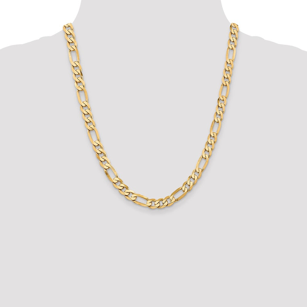 Solid 14K Yellow Gold 22 inch 7.5mm Flat Figaro with Lobster Clasp Chain Necklace