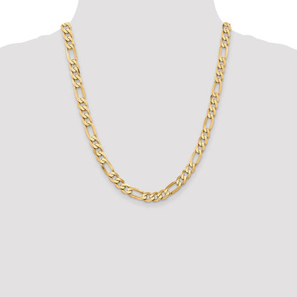 Solid 14K Yellow Gold 22 inch 7.5mm Flat Figaro with Lobster Clasp Chain Necklace