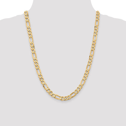 Solid 14K Yellow Gold 24 inch 7.5mm Flat Figaro with Lobster Clasp Chain Necklace