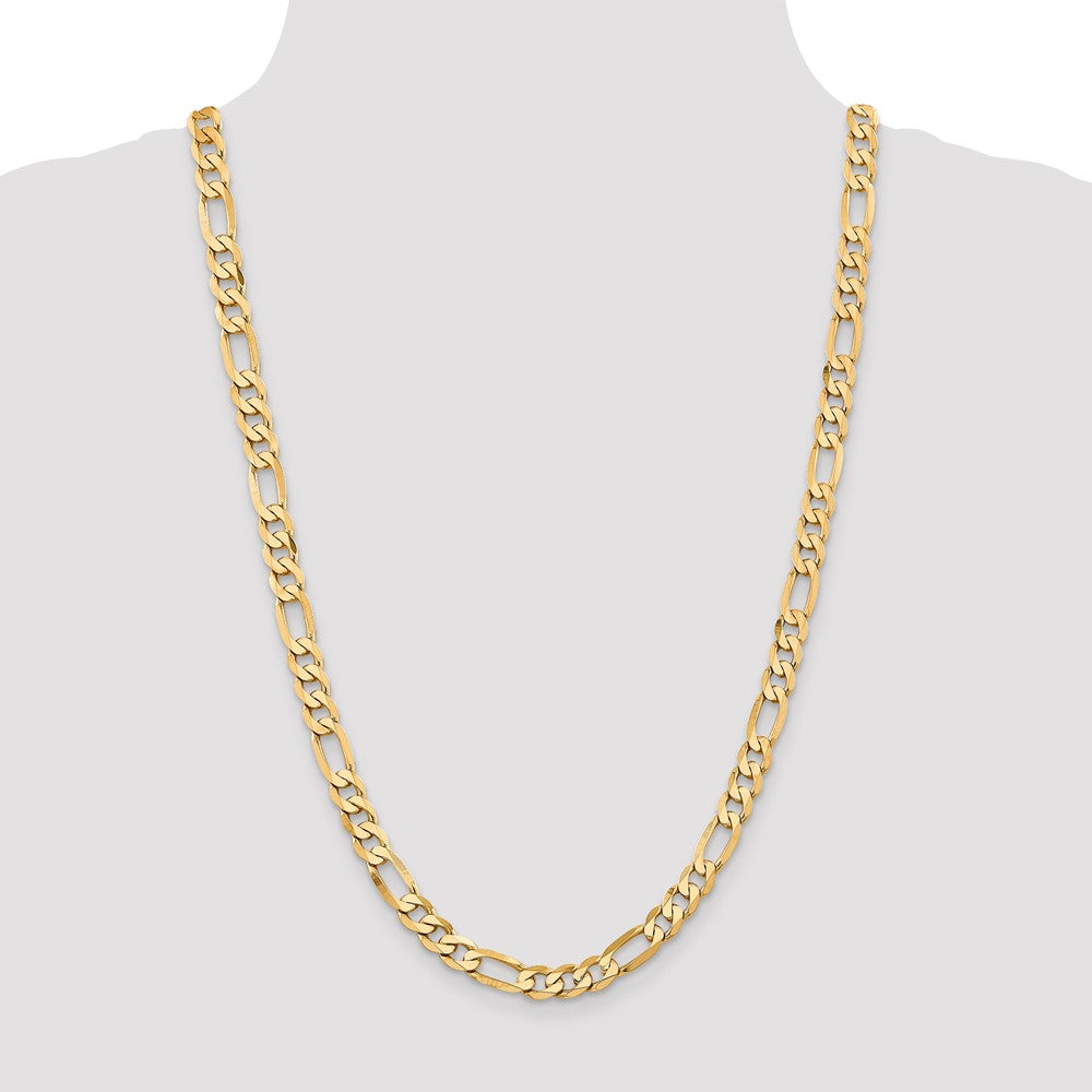 Solid 14K Yellow Gold 26 inch 7.5mm Flat Figaro with Lobster Clasp Chain Necklace