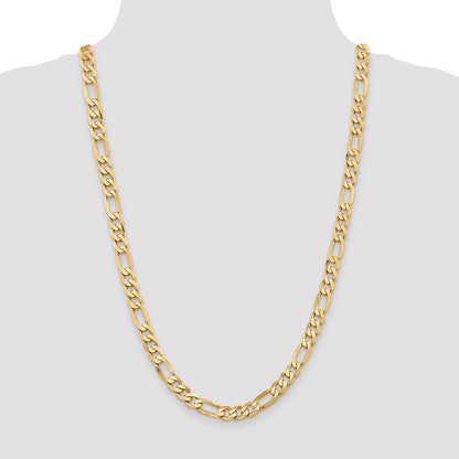 Solid 14K Yellow Gold 26 inch 7.5mm Flat Figaro with Lobster Clasp Chain Necklace