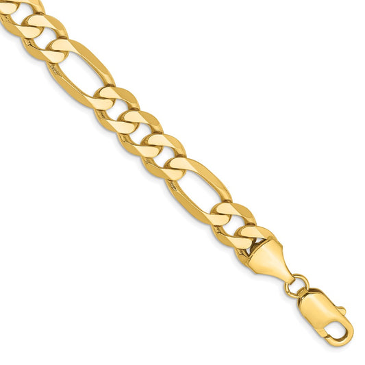 Solid 14K Yellow Gold 8 inch 8.75mm Flat Figaro with Lobster Clasp Bracelet