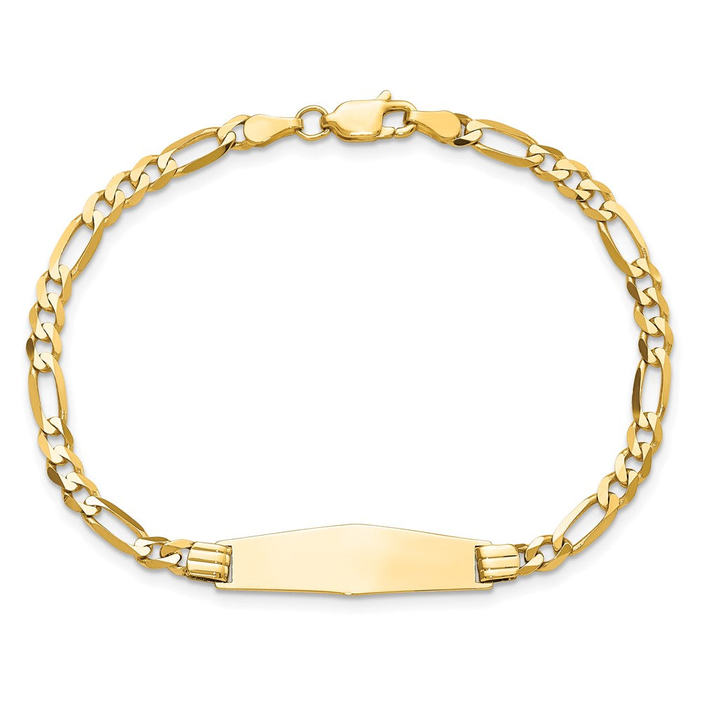 Solid 14K Yellow Gold Soft Diamond Shape Figaro ID Bracelet