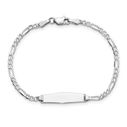 Solid 14K White Gold Soft Diamond Shape Figaro Link ID Bracelet