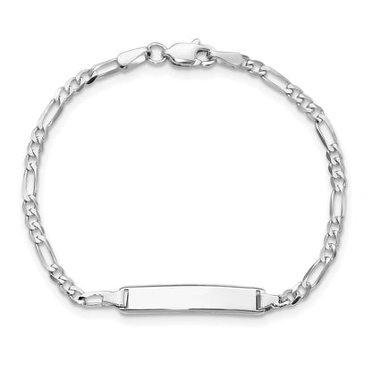 Solid 14K White Gold Figaro Link ID Bracelet