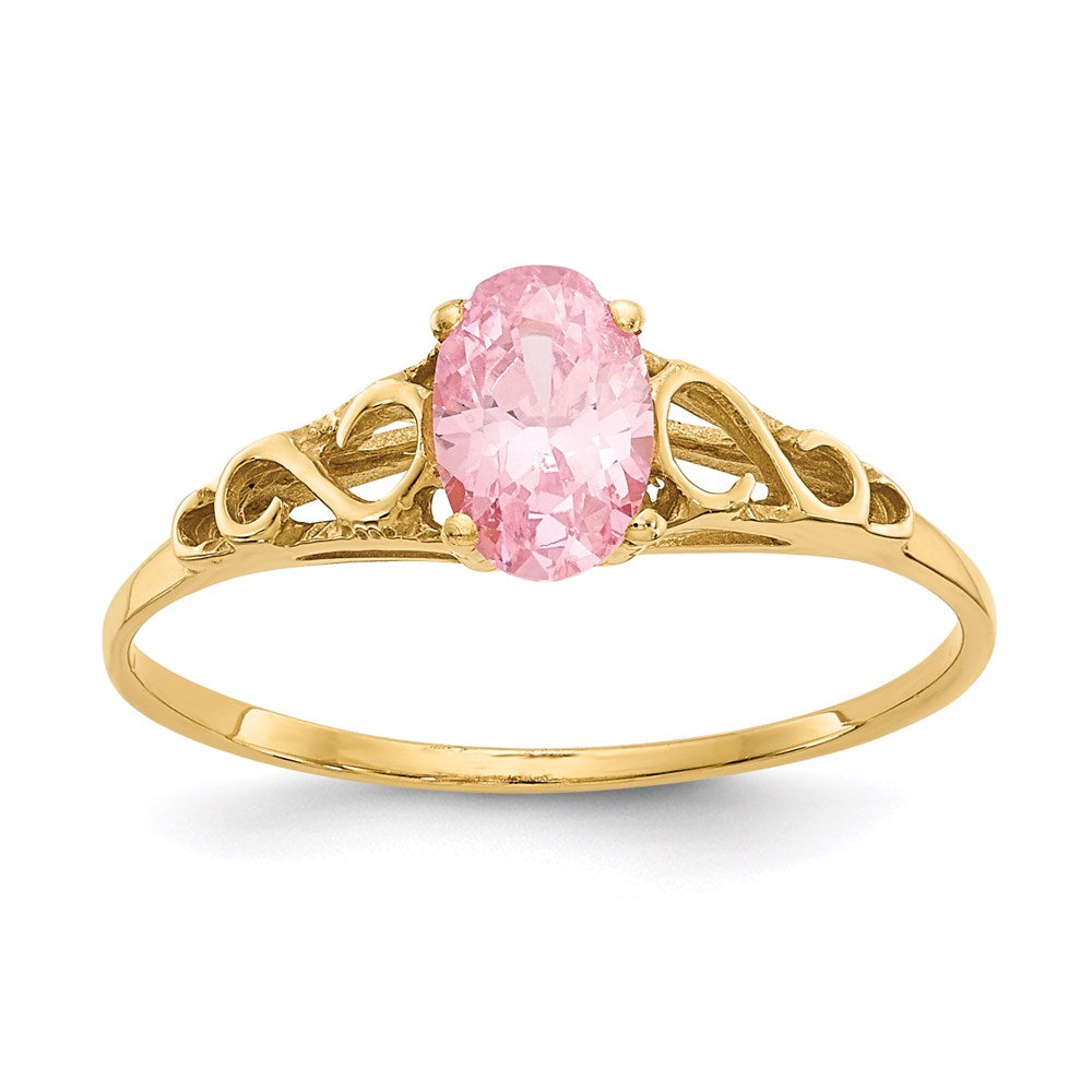14k yellow gold madi k synthetic rose zircon ring gk284